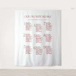Burgundy Wedding Seating Chart Fabric 9 Tables Wandteppich