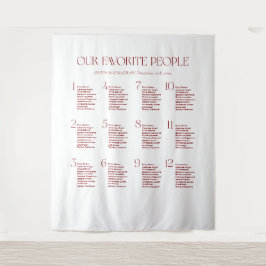 Burgundy Wedding Seating Chart Fabric Wandteppich
