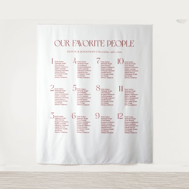 Burgundy Wedding Seating Chart Fabric  Wandteppich (Vorderseite)
