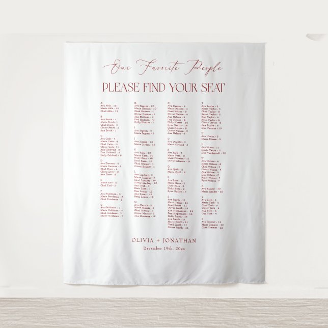 Burgundy Wedding Seating Chart  Fabric Wandteppich (Vorderseite)