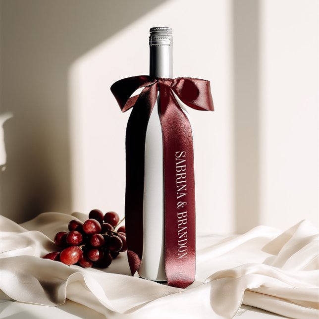 Burgundy Wedding Single Inscription Custom Names  Satinband (Elegant Burgundy Wedding Custom Names Satin Ribbon)