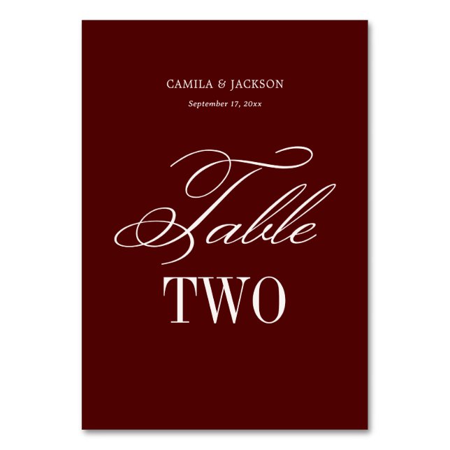 Burgundy Wedding  Tischnummer (Vorderseite)