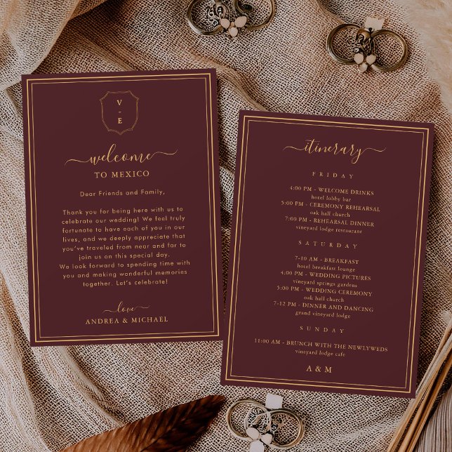 Burgundy Wedding Welcome Letter & Itinerary Card Einladung (Von Creator hochgeladen)