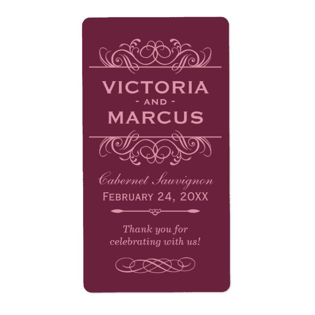 Burgundy Wedding Wine Bottle Monogram Fevor Labels (Vorne)