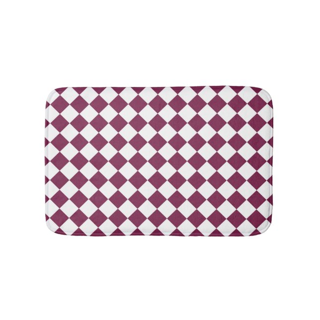 Burgundy White Checker Diamond Pattern Badematte (Vorderseite)