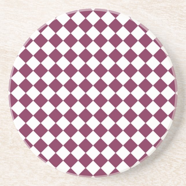 Burgundy White Checker Diamond Pattern Getränkeuntersetzer (Vorne)