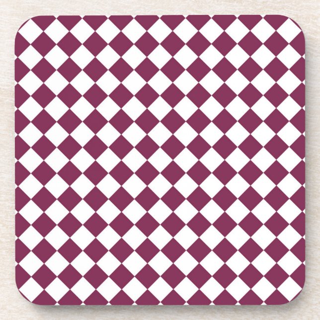 Burgundy White Checker Diamond Pattern Getränkeuntersetzer (Vorderseite)
