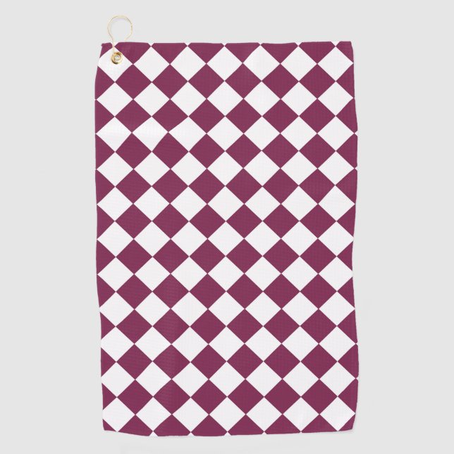 Burgundy White Checker Diamond Pattern Golfhandtuch (Vorderseite)