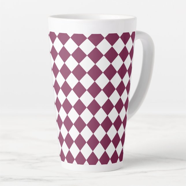 Burgundy White Checker Diamond Pattern Milchtasse (Rechte Ecke)