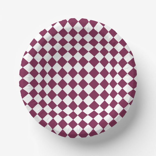 Burgundy White Checker Diamond Pattern Pappteller (Vorderseite)