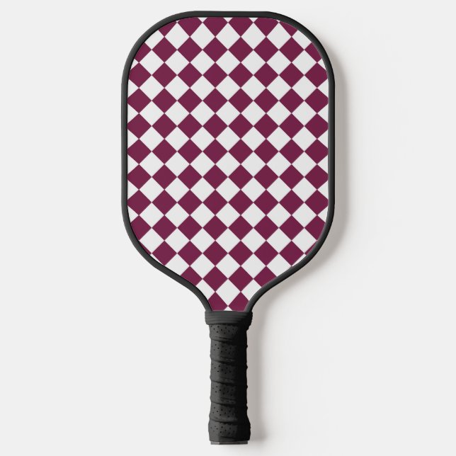 Burgundy White Checker Diamond Pattern Pickleball Schläger (Vorderseite)