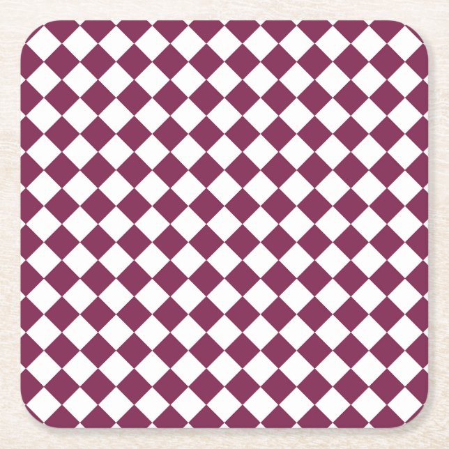 Burgundy White Checker Diamond Pattern Rechteckiger Pappuntersetzer (Vorderseite)
