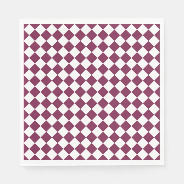 Burgundy White Checker Diamond Pattern Serviette (Vorderseite)
