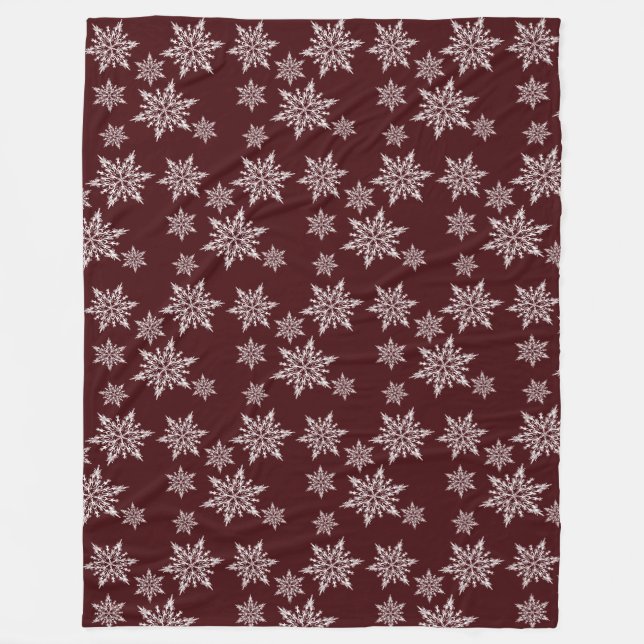 Burgundy White Christmas Snowflakes Fleecedecke (Vorderseite)