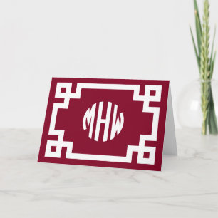 Burgundy White Circle Monogram Greek Key DIY BG Karte