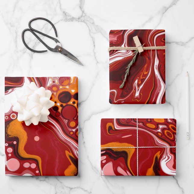 Burgundy White Digital Fluid Art Geschenkpapier Set (Vorderseite)