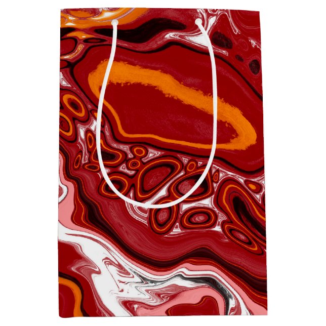 Burgundy White Digital Fluid Art Mittlere Geschenktüte (Vorderseite)