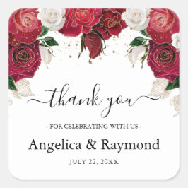 Burgundy & White Elegant Wedding Vielen Dank Quadratischer Aufkleber