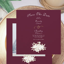 Burgundy White Elegante Gold Floral Rose Foto Save The Date