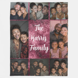 Burgundy White Family Foto Collage Fleece Blanket