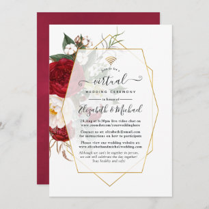 Burgundy & White Floral Geometric Virtual Wedding Einladung