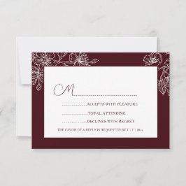 Burgundy White Floral Line Art RSVP Karte