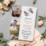 Burgundy White Floral Monogram Fotos Wedding Foil Folieneinladung<br><div class="desc">Foto Hochzeit Einladung in weiß, bordeauxrot und Rose Gold personalisiert mit drei Fotos und Ihre Initialen gerahmt durch kleine weiße Blume auf der einen Seite, und ein anderes Foto auf der Rückseite. Einladung zur Hochzeit von Goldfolie aus informeller Rose in Weiß mit einem blumengeschmückten Monogramm mit weißen Blume und Grün....</div>