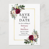 Burgundy White Floral Save the Date Goldrahmen