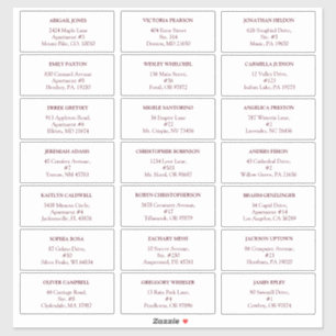 Burgundy White Floral Wedding Guest Address Labels