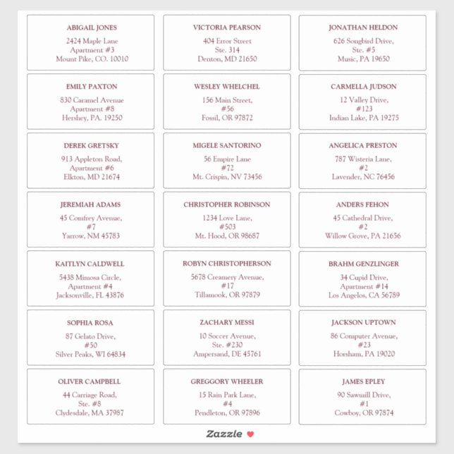 Burgundy White Floral Wedding Guest Address Labels (Blatt)