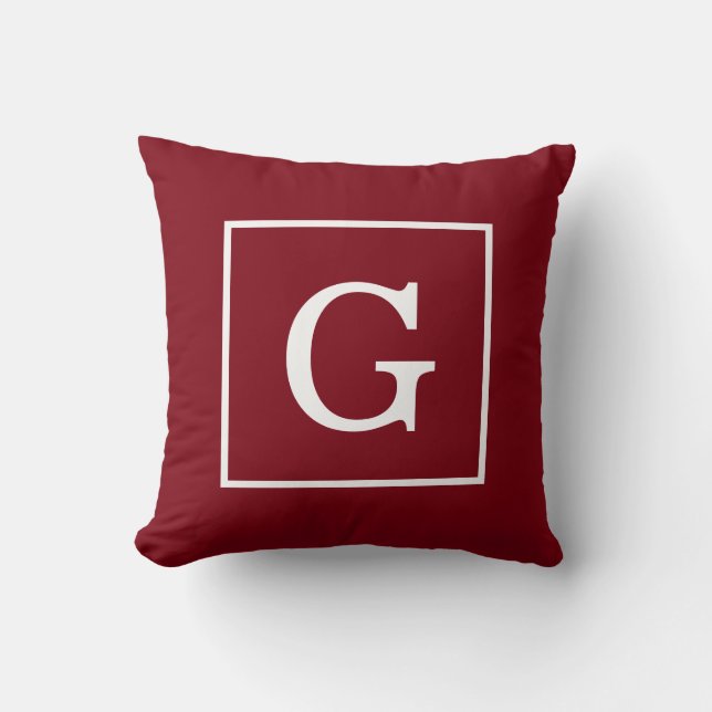 Burgundy White Gerahmt Initial Monogram Kissen (Vorderseite)