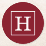 Burgundy White Gerahmt Initial Monogram Runder Pappuntersetzer<br><div class="desc">Burgundy und White Gerahmt Initial Monogram Ein stilvoller solider Hintergrund mit einem weißen gerahmten Bereich für Ihr Monogramm, Ihren Namen oder andere Texte. Sie können auch den Schriftart ändern, die Größe und Farbe des Schriftartes ändern, den Text verschieben usw. Wenn Sie dieses Design in anderen Farben möchten, schreiben Sie uns...</div>