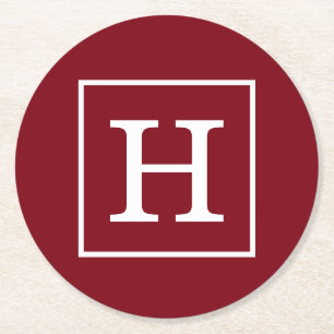 Burgundy White Gerahmt Initial Monogram Runder Pappuntersetzer