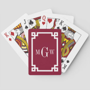 Burgundy White Greece Key #2 Gerahmt 3 Init Monogr Spielkarten