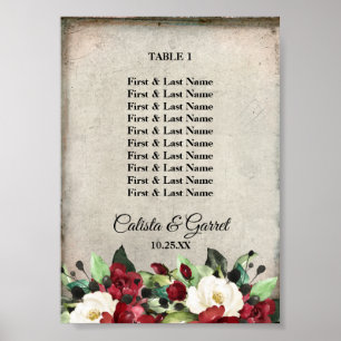 Burgundy White Green Floral Gray Grunge Poster