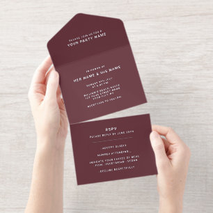 Burgundy White Minimalistisch Moderne Kunst, Dic All-in-One-Einladung