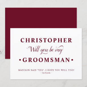 Burgundy White Minimalistisch Trauzeuge Vorschlags Einladung