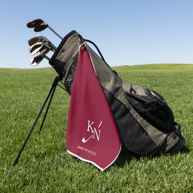 Burgundy White Monogram Name Classic Club Initials Golfhandtuch (Gras)