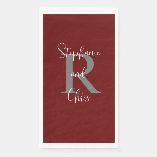 Burgundy White Name Monogram Paper Handtuch Serviette (Vorderseite)
