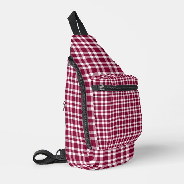 Burgundy White Plaid Pattern Crossbody Bag (Linke Seite)
