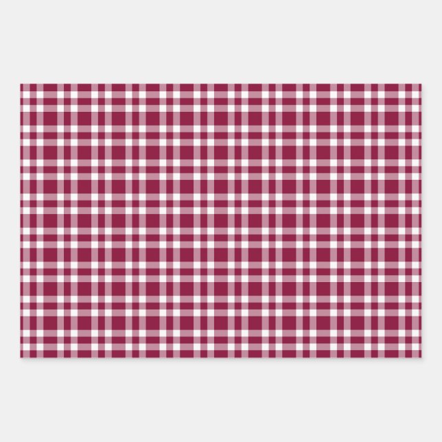 Burgundy White Plaid Pattern Geschenkpapier Set (Vorderseite)