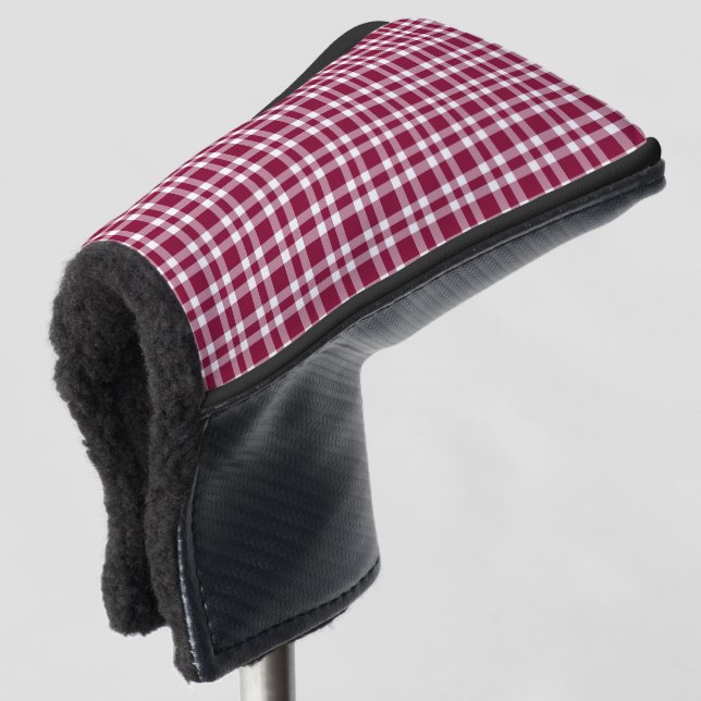 Burgundy White Plaid Pattern Golf Headcover (3/4 Vorderseite)