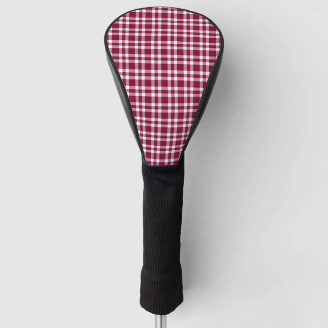 Burgundy White Plaid Pattern Golf Headcover (Vorderseite)