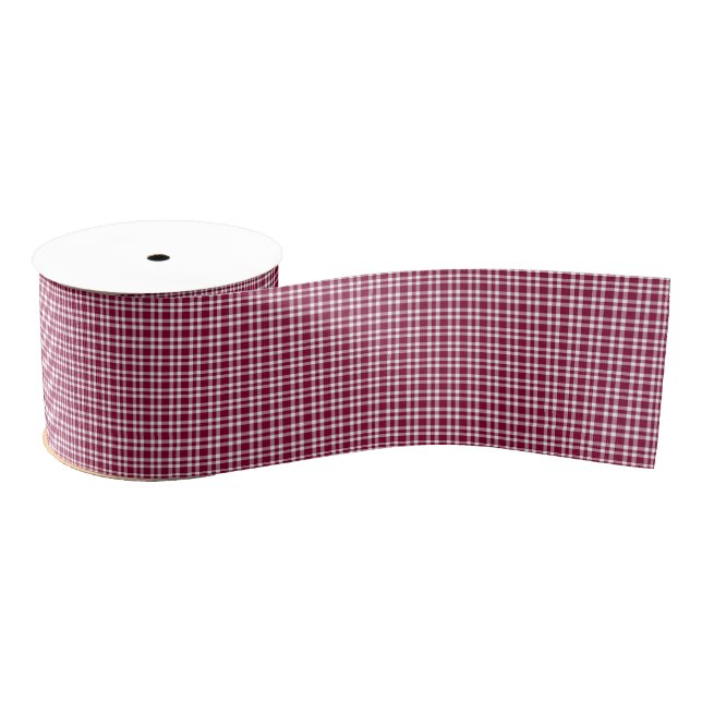 Burgundy White Plaid Pattern Ripsband (Spule)