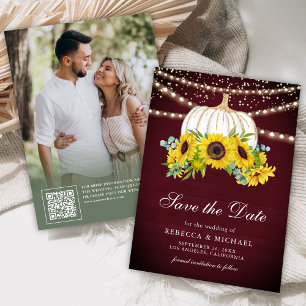 Burgundy White Pumpkin Sonnenblumen Hochzeitsstich Save The Date