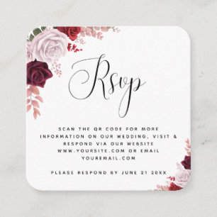 Burgundy & White Roses Hochzeit QR Code UAWG Chic Begleitkarte