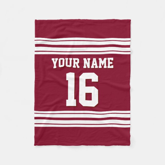 Burgundy White Sports Jersey Fleecedecke (Vorderseite)