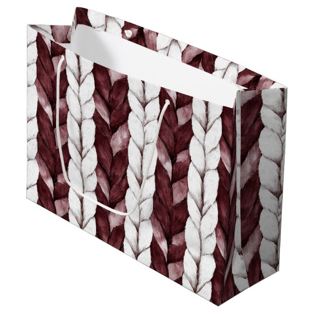 Burgundy White Stripes Weihnachten Große Geschenktüte (Vorderseite Schrägansicht)