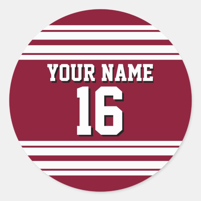 Burgundy White Team Jersey Name Runder Aufkleber (Vorderseite)