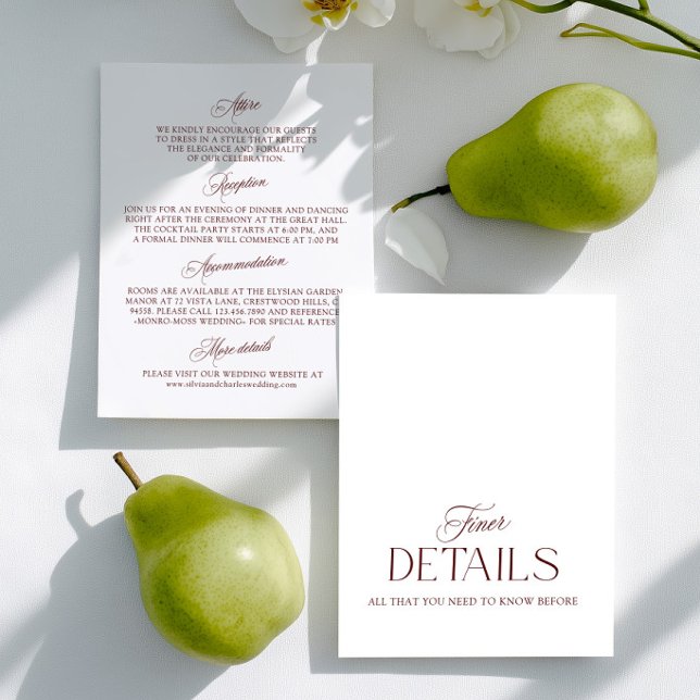 Burgundy & White Wedding Information Card  RSVP Karte (Burgundy & White Wedding Information Card)